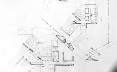 Boceto y croquis de una casa en proceso de diseño. Arquitecto Pablo Suarez