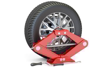 a red jack with a tire on a white background
