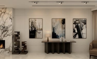 Luxury Dubai apartment console table with marble feature wall interior design