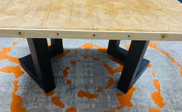 This product is manufactured to order. Metal, Wood And Epoxy  coffee table. Indoor & Outdoor.