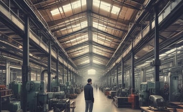 Industrial facility with modern machinery and workers in safety gear.