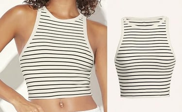 Black and white striped crop top for women