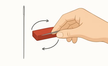 Hand, magnet and needle