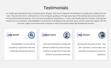 a website page with a few of the words testimonalise