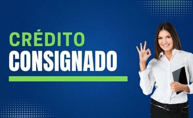 imagem mostra uma jovem ao lado de um slogan dizendo crédito consignado.