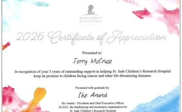 St. Jude Certificate of Appreciation