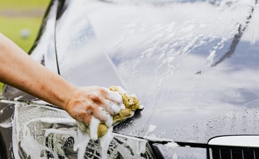 Professionnel lavant une voiture avec soin
