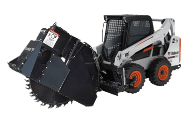 Mini Carregadeira com implemento valetadeira de asfalto