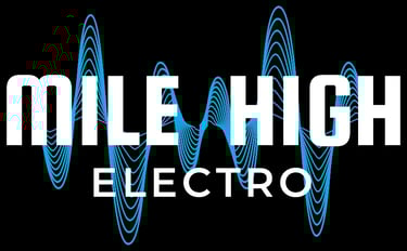 a logo for a music podcast called mile high electric