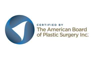 Certified by The American Board of Plastic Surgery logo with blue circular emblem.