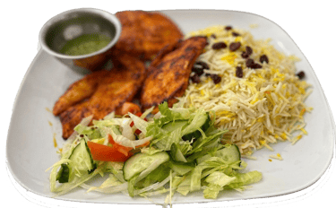 Grilled chicken steak with salad Paradise restaurant London