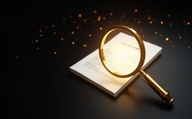 a magnifying glass over a resume