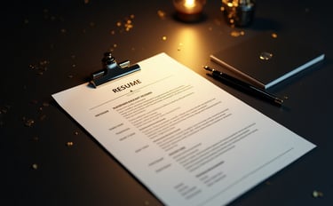a resume with a clipboard and a pen on it