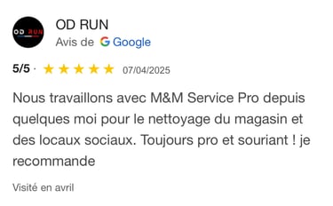 Avis google 5 étoiles clients m&m services pro nettoyage et vitres rouen 
