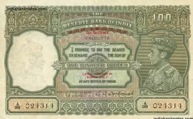 100 Rupees King George VI Burma Overprint