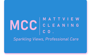 Blue rectangular logo for window cleaning company MattView Cleaning Co.
