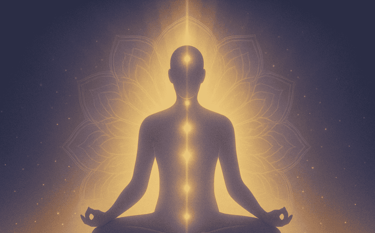 Meditating silhouette with radiant aura, Quantum Healing Sessions Santa Ana
