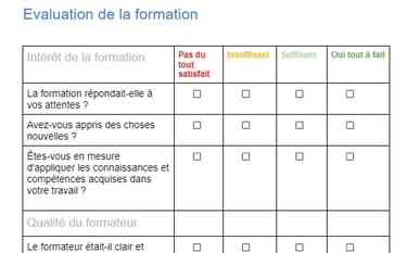 fiche d évaluation à chaud de formation modele word
