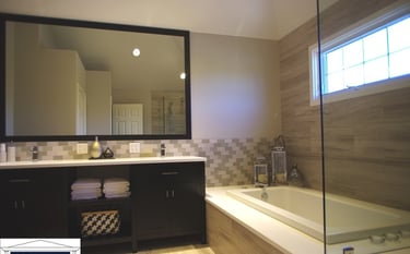 Modern bathroom remodeling project with custom walk in shower & soaking bathtub in Northbrook IL.