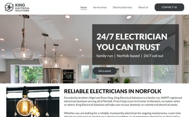A screenshot of the homepage of King Electrical Solutions