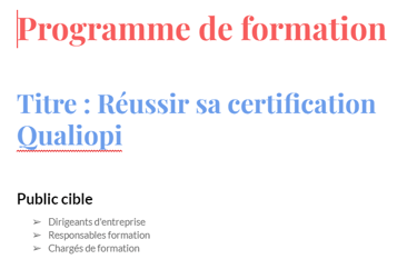 modèle programme de formation qualiopi