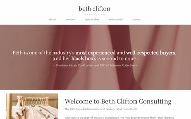 Screenshot of homepage for Beth Clifton Consulting