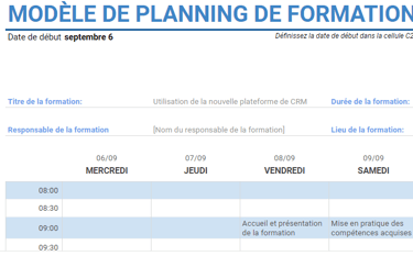 planning de formation exemple excel