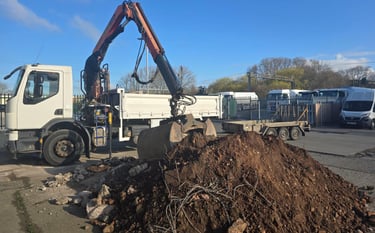 Construction site clearance using grab lorry in West Bromwich and Tividale