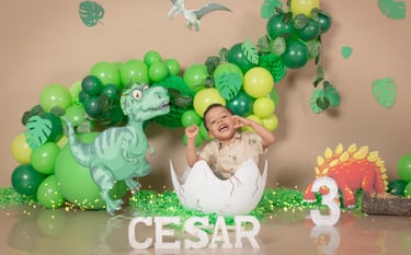 a baby boy in a dinosaur costume sitting in an egg egg egg