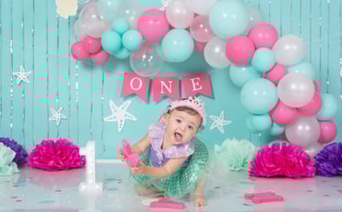 a baby boy in a space themed photo shoot