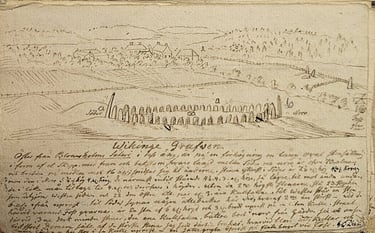Drawing of Viking grave in Blomholm by Hilfeling, 1788 or 1790.