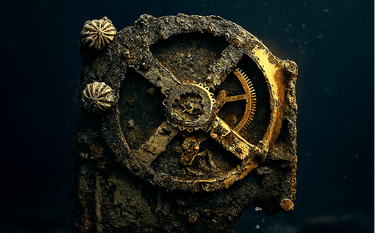 Mecanismo de Anticítera com engrenagens expostas.