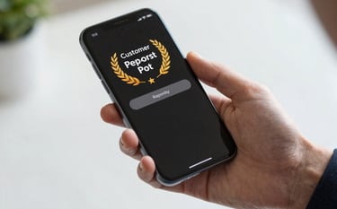 A person's hand holding a sleek smartphone in a bright environment, symbolizing easy access to customer support and efficient problem reporting.