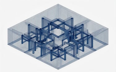 A precise architectural wireframe or grid pattern representing reliability and structural modularity. Minimalist and professional style. The lighting is subtle, with shadows providing depth. Colors are #1A2E3D and #6B8FA2 on a #F7F9FA background, suggesting a rock-solid infrastructure.