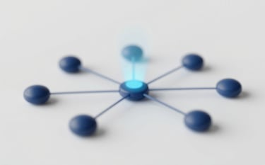 A technical visualization of data synchronization showing interconnected nodes and soft, pulsing lines of connectivity. The composition is balanced and elegant. The palette includes #6B8FA2 and #1A2E3D, set against a neutral, calm background, emphasizing technical precision.