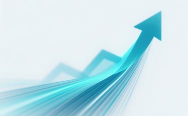 A dynamic digital composition featuring glowing abstract lines that suggest rapid upward growth and data flow, using a palette of #0A1C2C and #8BB6CA against a clean #ECF3F6 background. Professional and high-tech.