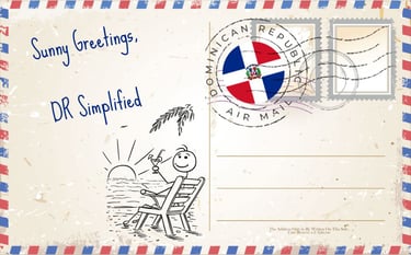 a postcard about the dominican republic with a cartoon character on it