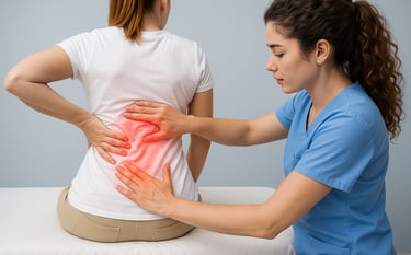 Back stiffness and discomfort after prolonged sitting.