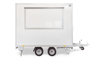 trīs metru komercpiekabe, mobilā virtuve, pārtikas kravas automašīna, pārtikas piekabe, pārtikas pie