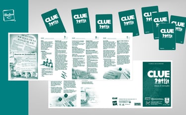 Diagramação e Tradução de Jogo Clue para Hasbro Brinquedos.