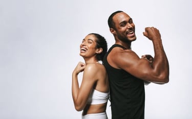 fit man and woman posing
