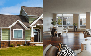 a house with a large open living room and a view of the outside
