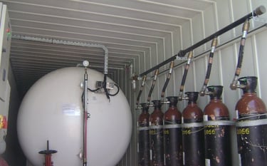 a container container with a large white ball inside