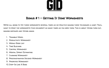 Getting It Done Worksheets | Be The Boss Of Your Brain
