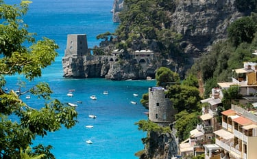 Amalfi Coast with cliffs and the turquoise Tyrrhenian Sea