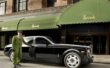 Book a Roys Rolls with a driver go shopping to Harrods
