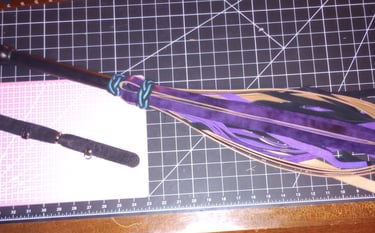 Purple and black flogger Bullhide and suede flogger with painted oak handle