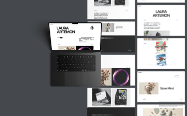 A laptop screen displaying various webpages of Laura.art