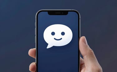 A professional 3D render of a smartphone displaying a friendly chat bubble icon. The background is a sophisticated mix of #2D3748 and #1A202C. The lighting is efficient and crisp, suggesting a high-tech and trustworthy support environment.