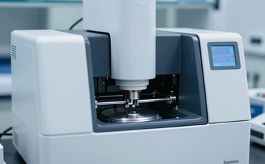 A close-up photograph of a state-of-the-art automated DNA sequencer in a modern North American laboratory. The lighting is clean and cool with soft blue and white tones. The composition is sharp and professional, showcasing the precision engineering of the scientific equipment.